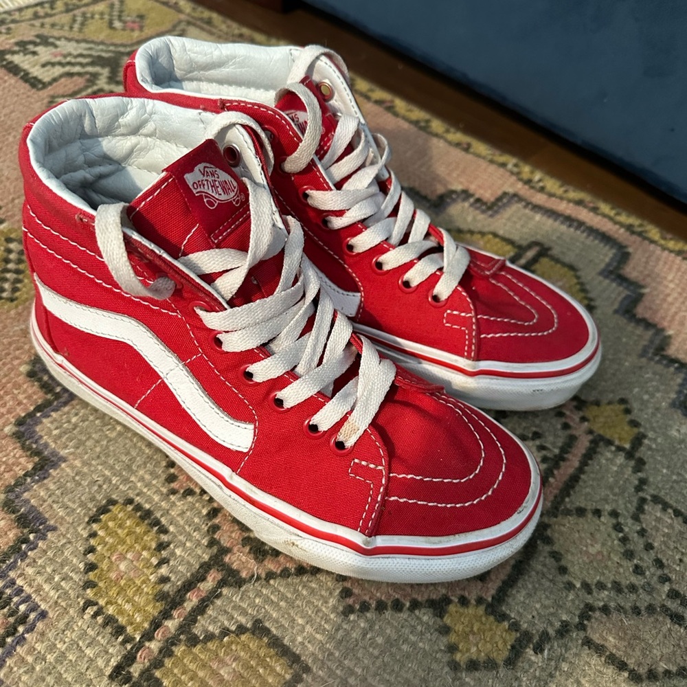 Vans Red and White High Top Skate Sneakers